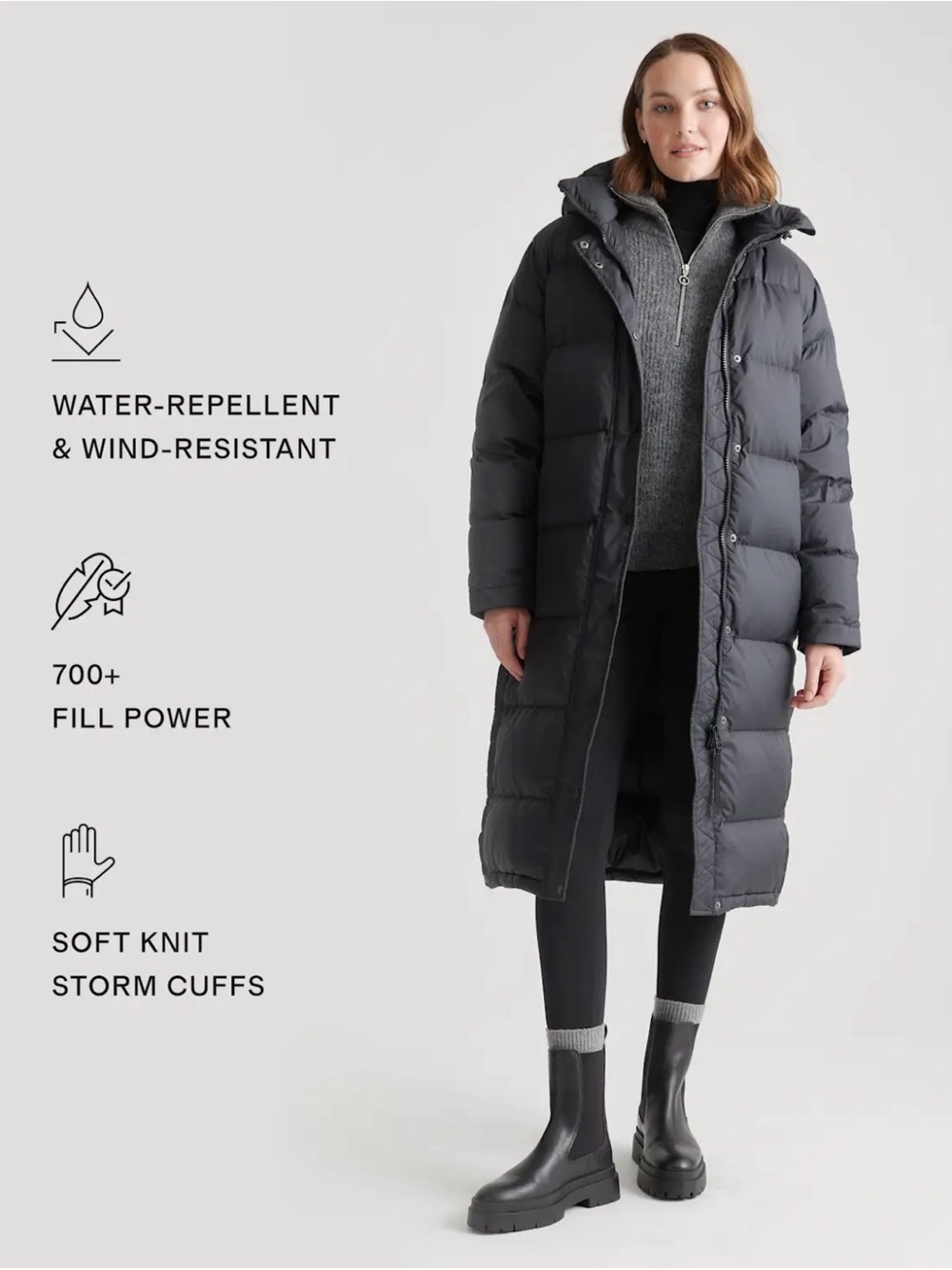 NWT Quince Black Responsible Down Parka Long Puffer Coat with Hood - Picture 2 of 13
